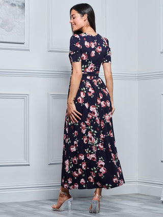 Kiera Wrap Front Maxi Dress, Navy Floral