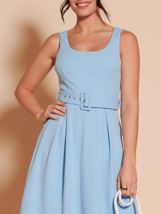 1950's Inspired Belted Swing Dress, Blue