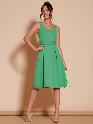 1950's Inspired Belted Swing Dress, Green Jolie Moi Retail 1950's Inspired Belted Swing Dress, Green Jolie Moi Retail