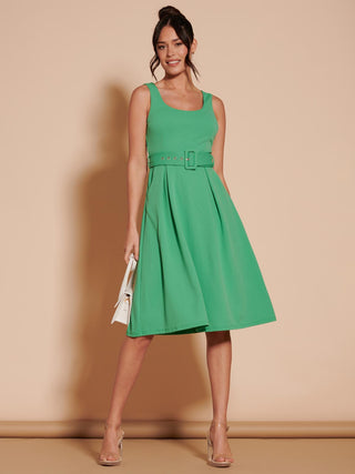 1950's Inspired Belted Swing Dress, Green