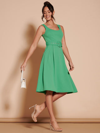 1950's Inspired Belted Swing Dress, Green