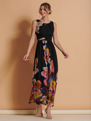 Printed Chiffon Maxi Dress, Black Multi