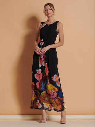Printed Chiffon Maxi Dress, Black Multi