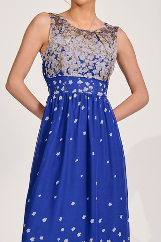 Feather Belted Maxi Dress, Blue Floral