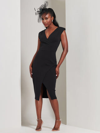 Yseult V-Neck Split Bodycon Dress, Black Jolie Moi Retail Yseult V-Neck Split Bodycon Dress, Black Jolie Moi Retail