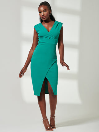 Yseult V-Neck Split Bodycon Dress, Green