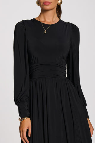 Long Sleeve Sheen Jersey Maxi Dress, Black