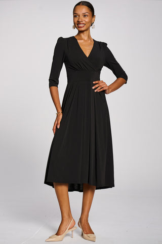 3/4 Sleeve Sheen Jersey Midi Dress, Black