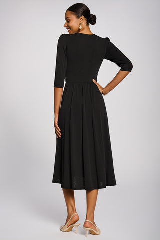 3/4 Sleeve Sheen Jersey Midi Dress, Black
