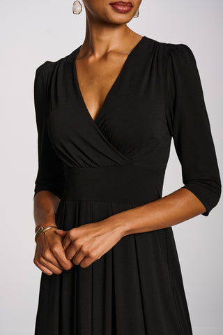 3/4 Sleeve Sheen Jersey Midi Dress, Black