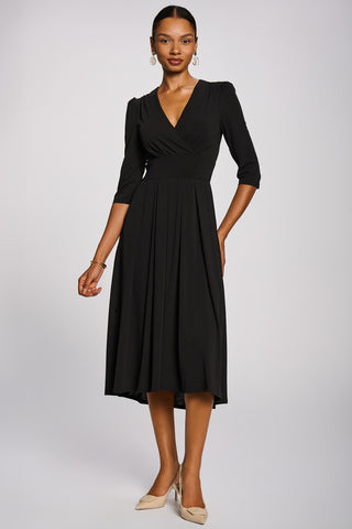 3/4 Sleeve Sheen Jersey Midi Dress, Black