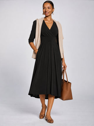 3/4 Sleeve Sheen Jersey Midi Dress, Black
