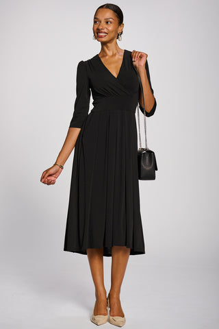 3/4 Sleeve Sheen Jersey Midi Dress, Black