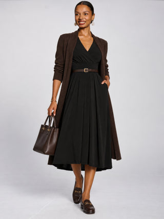 3/4 Sleeve Sheen Jersey Midi Dress, Black