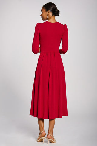 3/4 Sleeve Sheen Jersey Midi Dress, Red