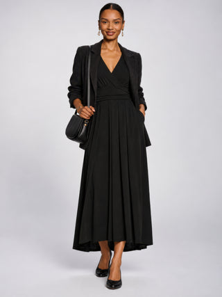 Long Sleeve V-Neck Jersey Maxi Dress, Black