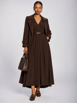 Long Sleeve V-Neck Jersey Maxi Dress, Brown