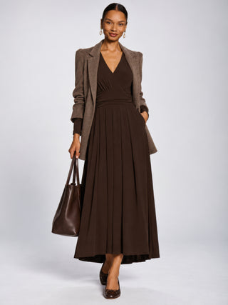 Long Sleeve V-Neck Jersey Maxi Dress, Brown