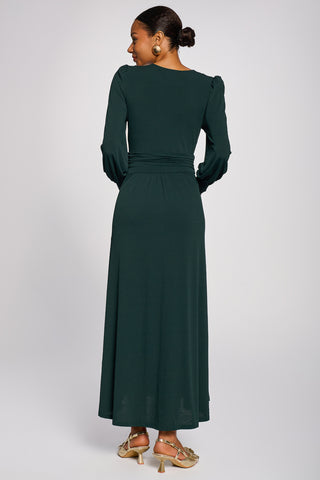 Long Sleeve V-Neck Jersey Maxi Dress, Dark Green
