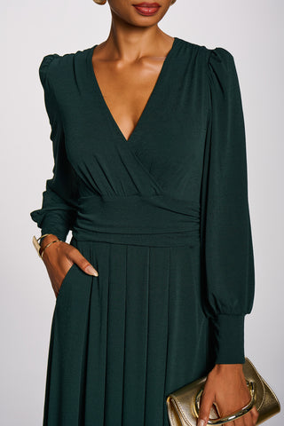 Long Sleeve V-Neck Jersey Maxi Dress, Dark Green