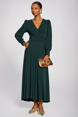 Long Sleeve V-Neck Jersey Maxi Dress, Dark Green