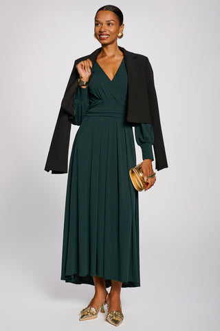 Long Sleeve V-Neck Jersey Maxi Dress, Dark Green