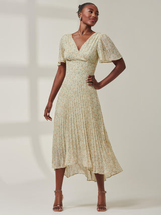 Chelsea Pleated Chiffon Dip Hem Maxi Dress, Green Floral – Jolie Moi Retail