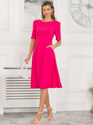 Sharon Collar Midi Dress, Hot Pink