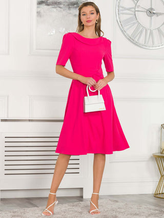 Sharon Collar Midi Dress, Hot Pink