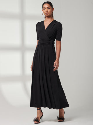 Plain Jersey Wrap Front Maxi Dress, Black