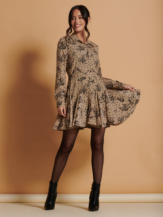 Long Sleeve Fit & Flare Shirt Dress, Stone/Black Jolie Moi Retail Long Sleeve Fit & Flare Shirt Dress, Stone/Black Jolie Moi Retail
