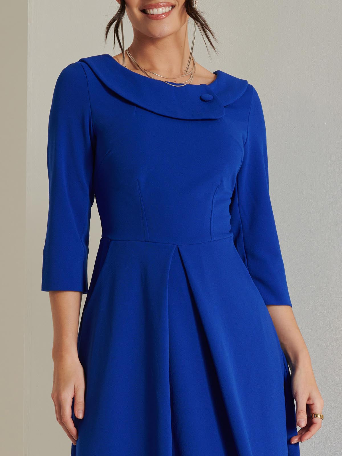 Fold Neckline Sleeved Midi Dress Royal Blue Jolie Moi Retail