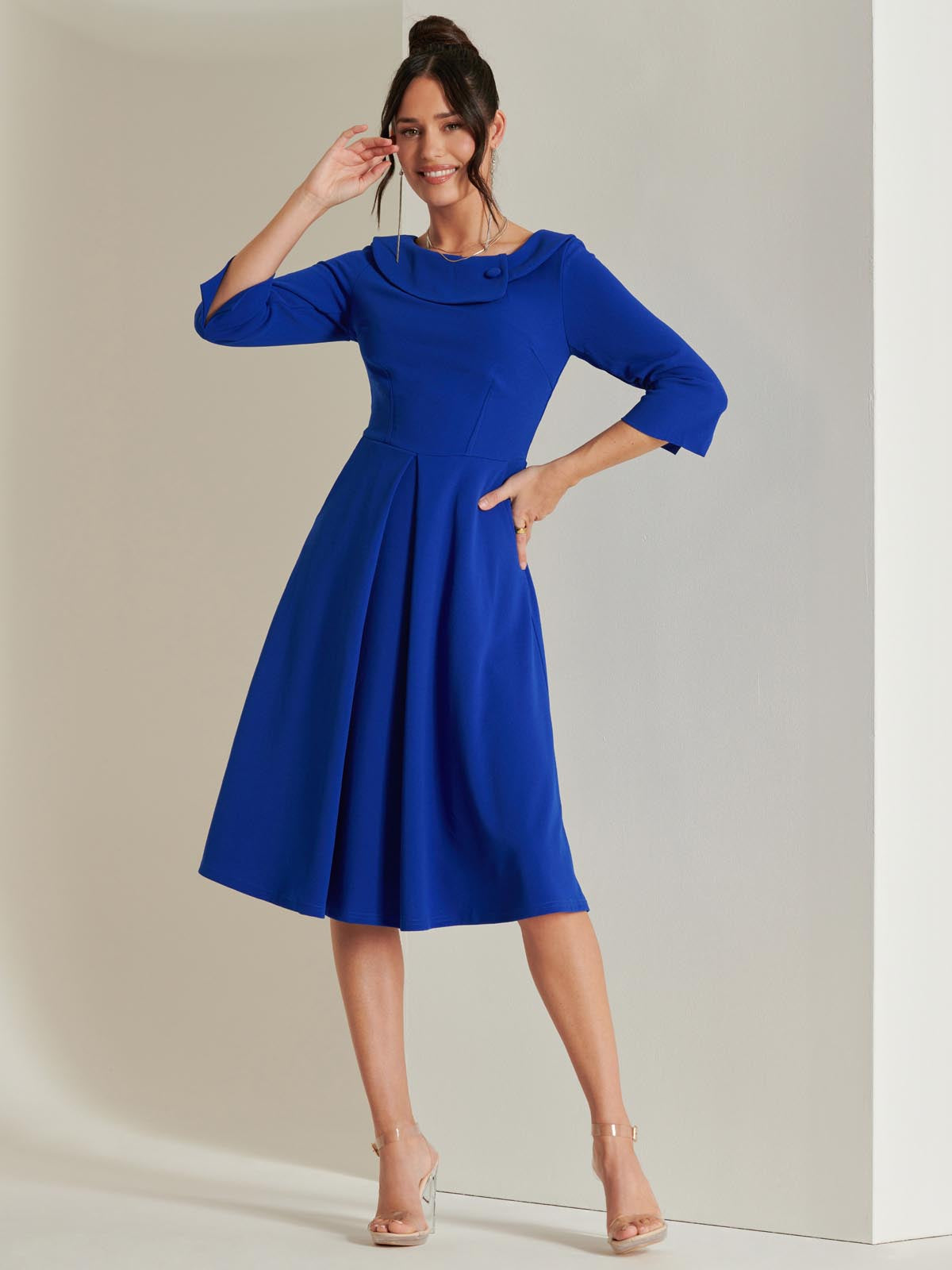 Fold Neckline Sleeved Midi Dress, Royal Blue – Jolie Moi Retail