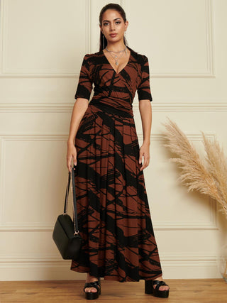 Wrap Front Viscose Maxi Dress, Black Abstract Jolie Moi Retail Wrap Front Viscose Maxi Dress, Black Abstract Jolie Moi Retail