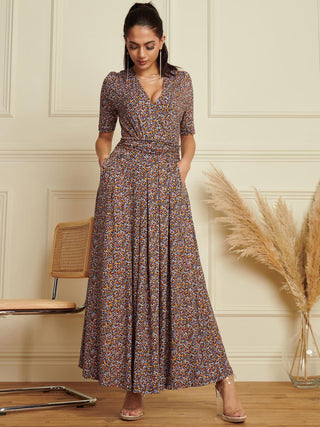 Wrap Front Viscose Maxi Dress, Navy Floral Jolie Moi Retail Wrap Front Viscose Maxi Dress, Navy Floral Jolie Moi Retail