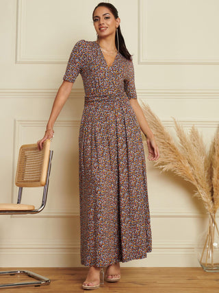 Viscose maxi dress with sleeves Clearance