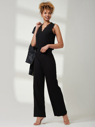 Ribbed Wide Leg Trousers, Black