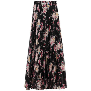 Pleated Chiffon Maxi Skirt, Black Floral