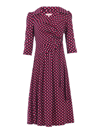 Pink Geo Vintage Cross Front Jersey Tea Dress