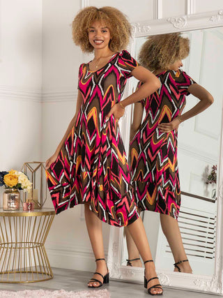 Maarja Abstract Print Bubble Hem Dress, Geo Multi – Jolie Moi Retail