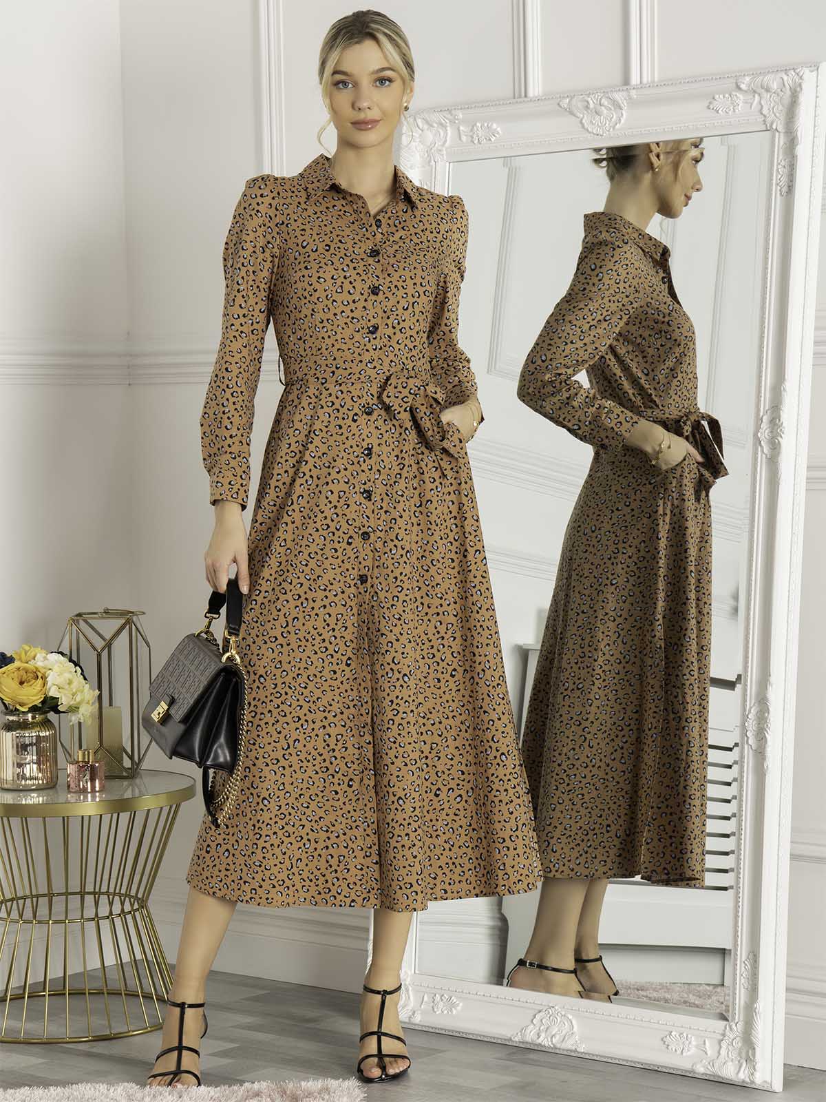 Jolie Moi Vihana Shirt Maxi Dress Camel Animal Jolie Moi Retail