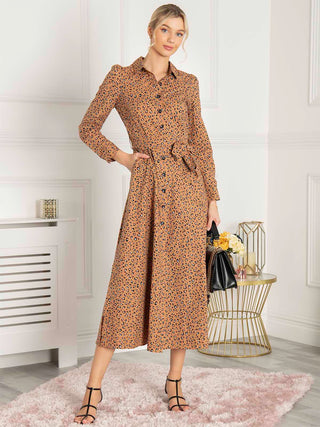 Jolie Moi Vihana Shirt Maxi Dress, Camel Animal