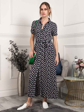 Danni Shirt Midi Dress, Navy Floral