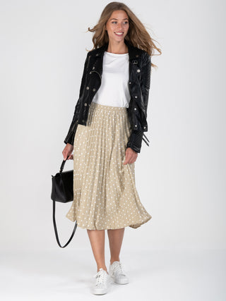 Spotty Pleated Midi Skirt , Taupe
