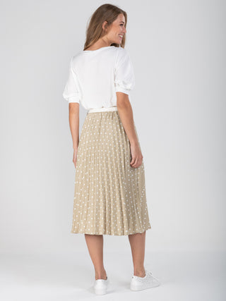 Spotty Pleated Midi Skirt , Taupe