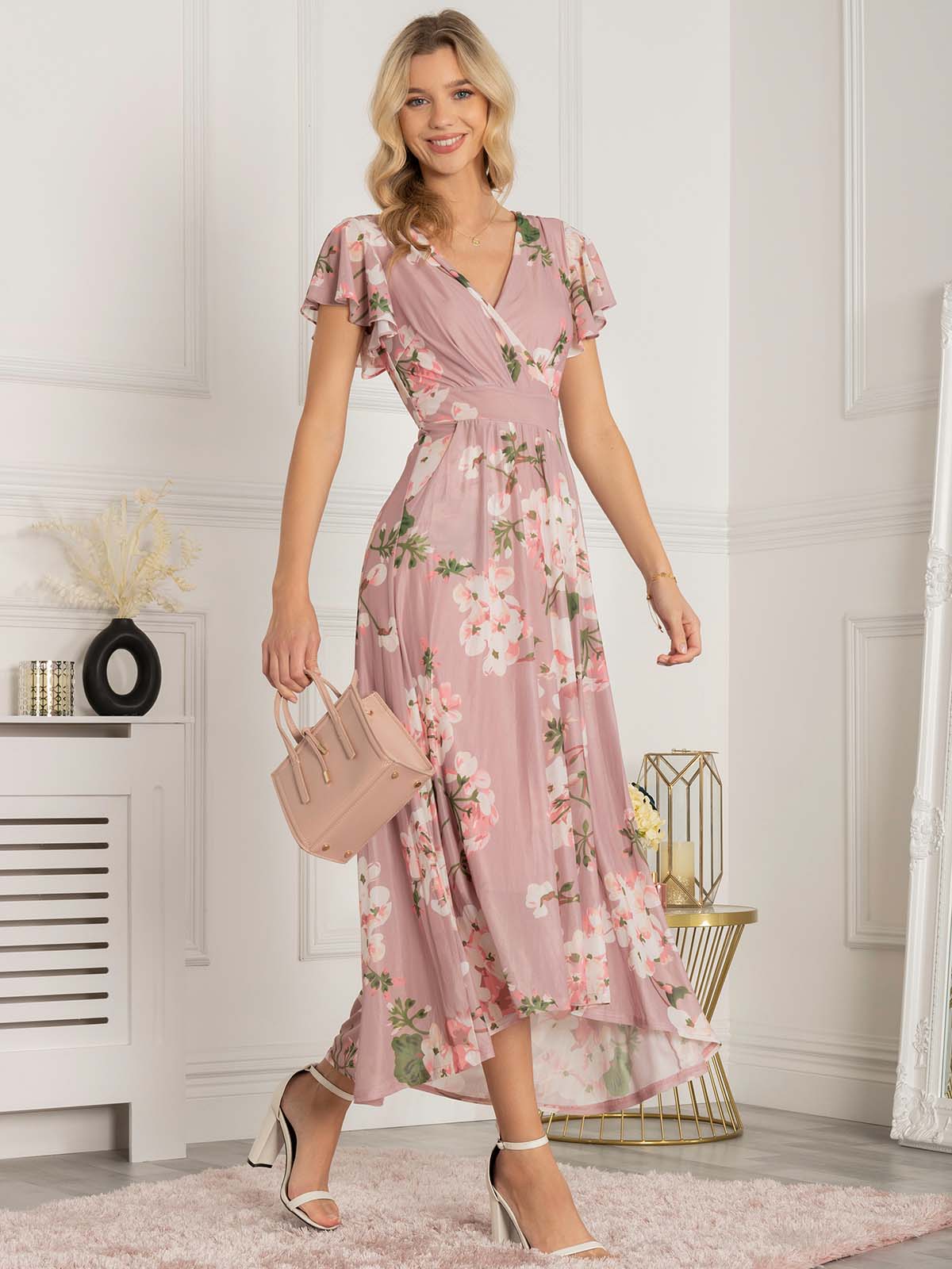 Floral sleeve maxi dress duck egg sale