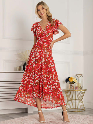 Red maxi floral dress Clearance