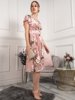 Lylah Cross Front Floral Dress, Pink Floral