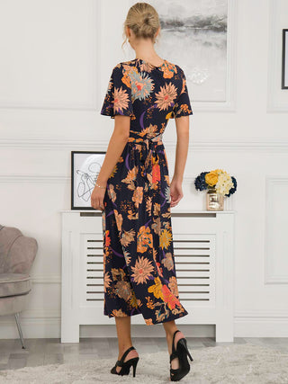 Sherya Jersey Angel Sleeve Maxi Dress, Navy Orange Floral Jolie Moi Retail Sherya Jersey Angel Sleeve Maxi Dress, Navy Orange Floral Jolie Moi Retail