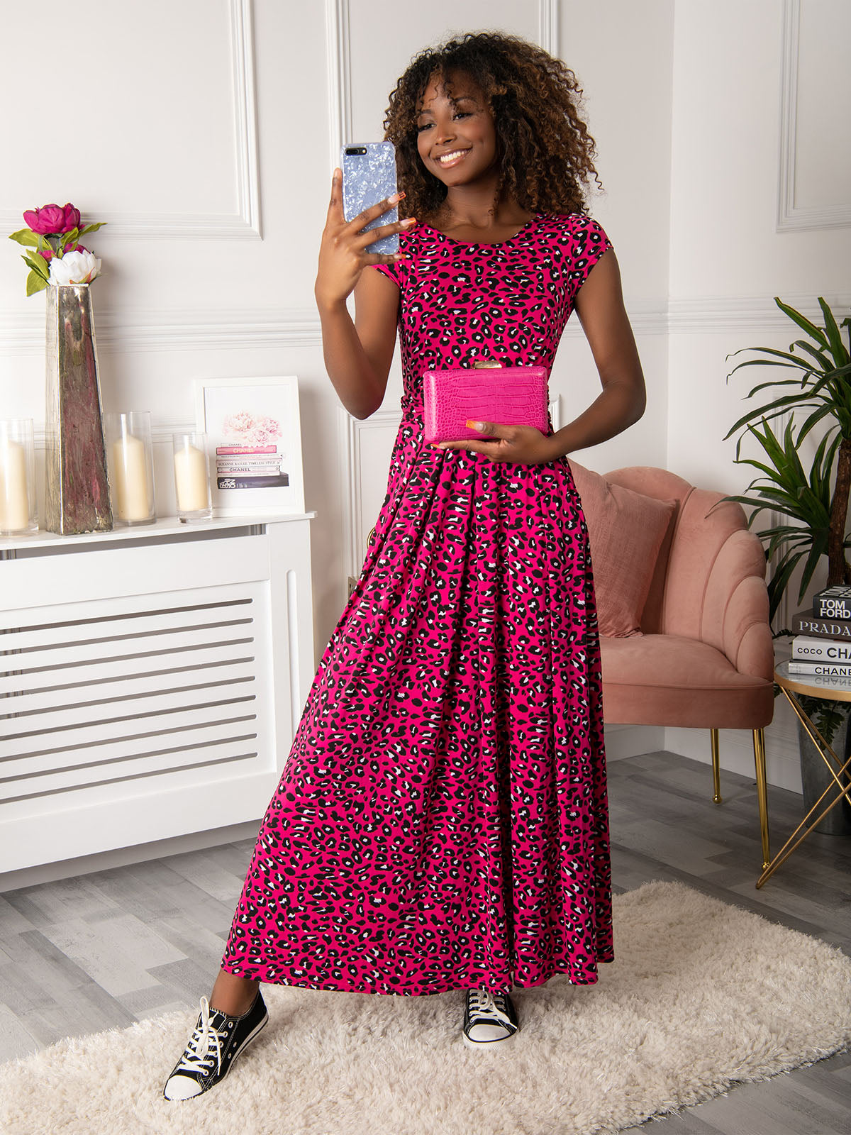 Cerise pink maxi outlet dress